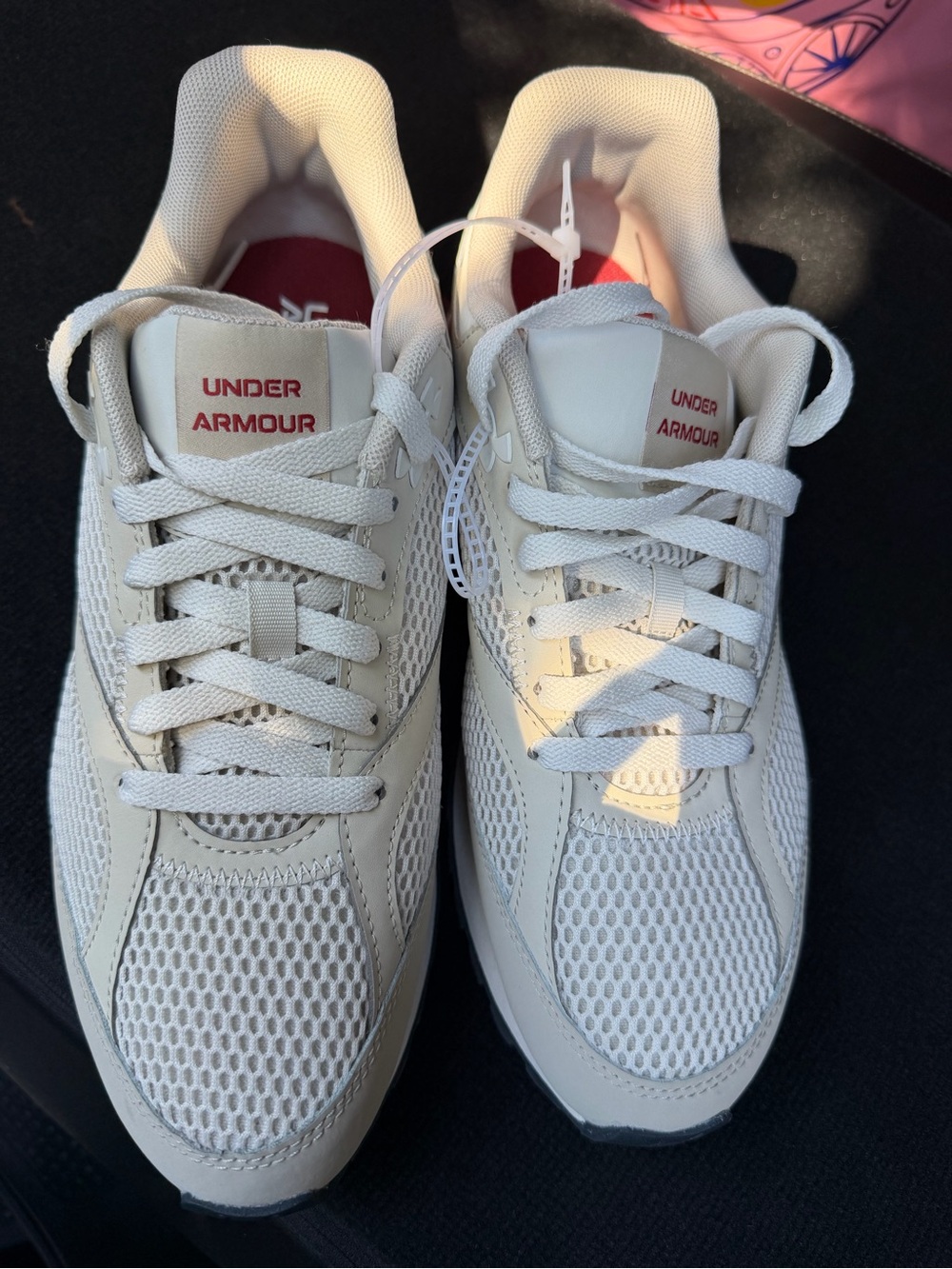 Under Armour Women's White Mesh Athletic Sneakers with Red Logo